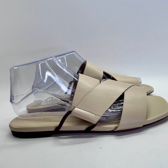 Vince Dylan Leather Flat Sandals Size 9.5M Beige Asymmetrical Slide Shoes - Picture 6 of 16